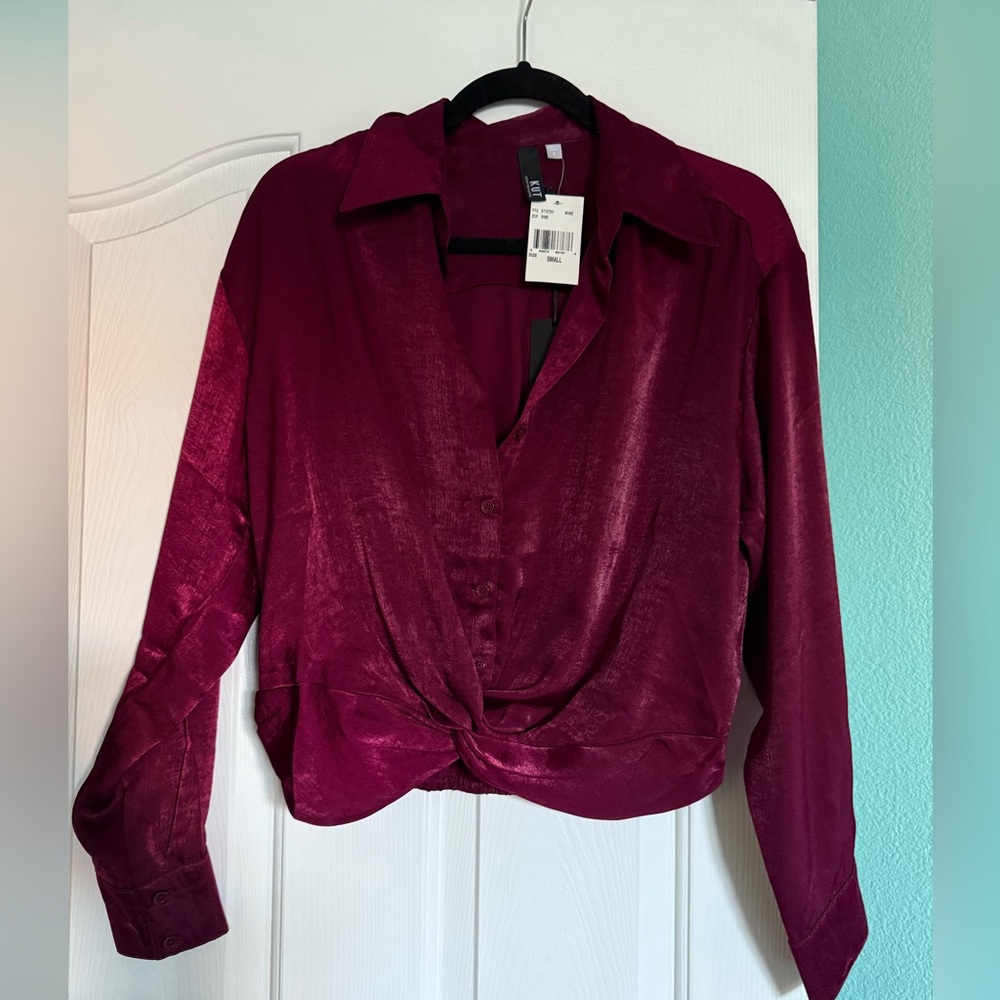 Kut from the Kloth Deep Red Satin Blouse